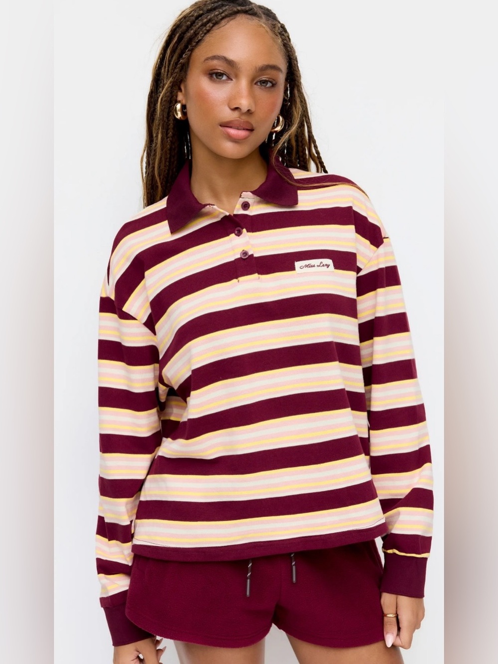 Cider “Miss Lazy” Stripe Polo Long Sleeved Shirt